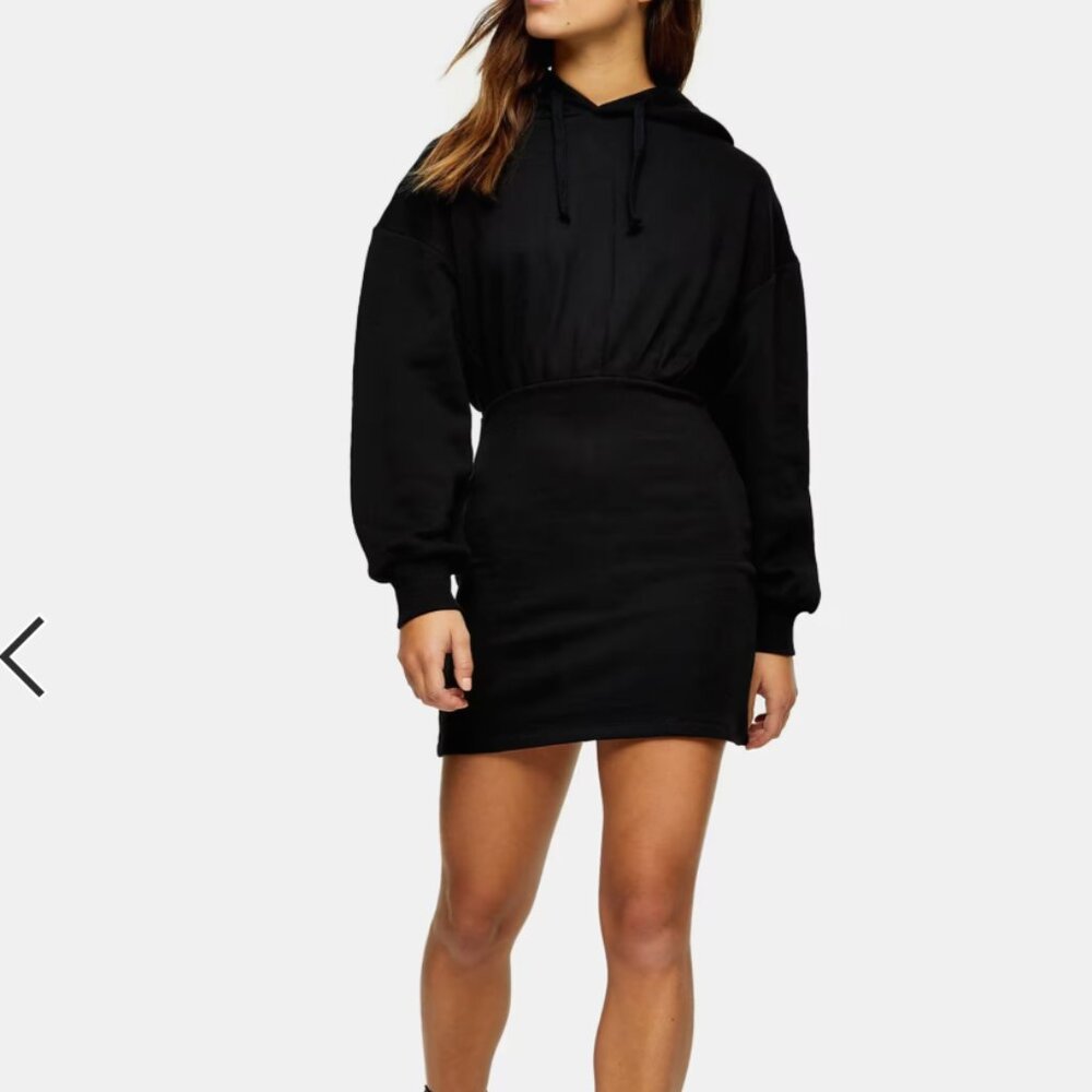 Topshop hooded sweat mini dress in black - US size 8